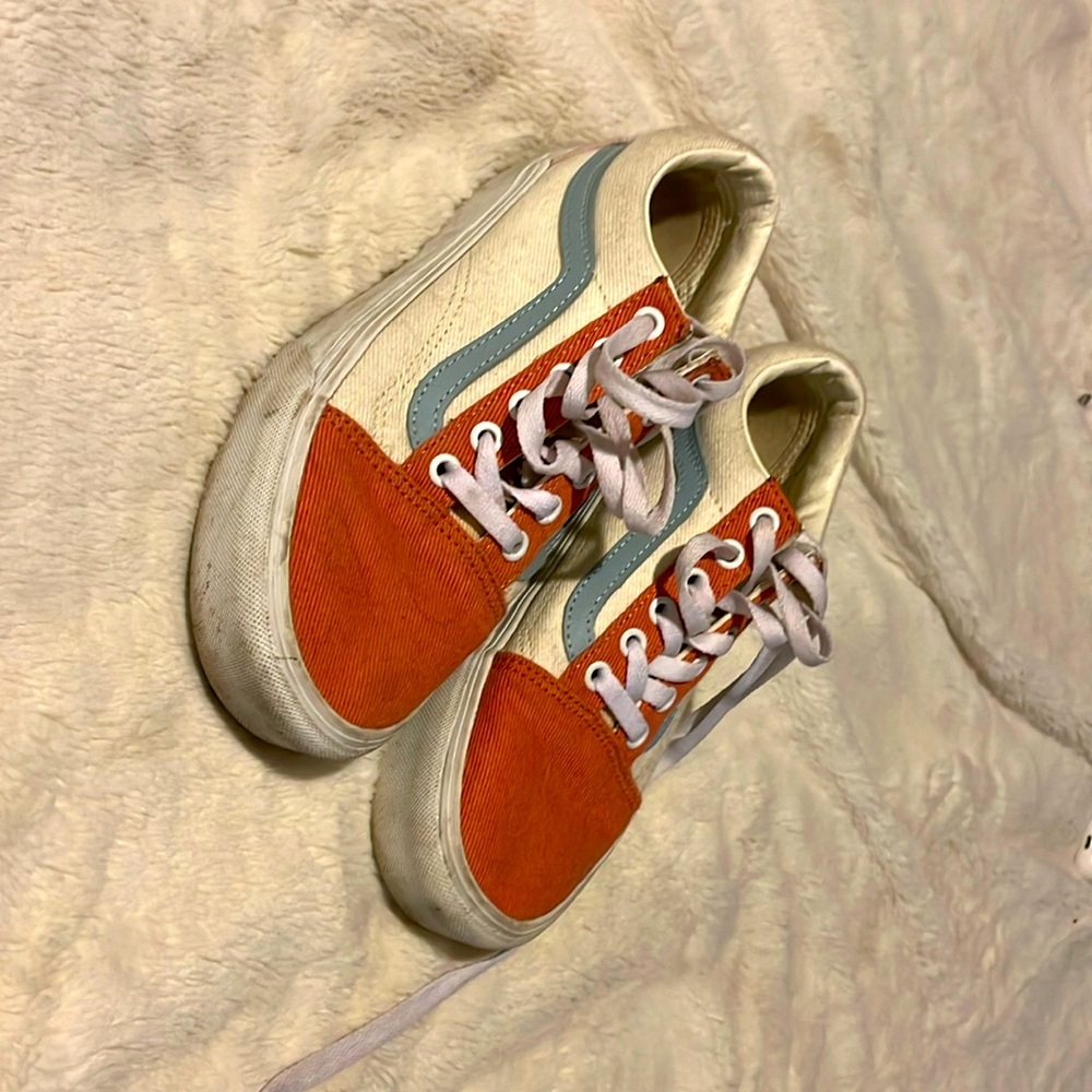 Multi color vans have a little height to them, worn down but super cute.